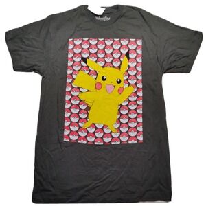 Pokemon Men Medium Pikachu Pokeball Wallpaper Slate T-Shirt NEW